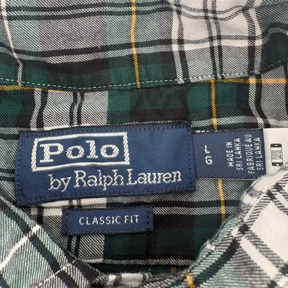 Polo Ralph Lauren Large Classic Fit Green Plaid Button Down Shirt Long Sleeve